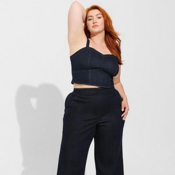 Studio by Torrid size 1 cropped denim corset vest NEW dark blue denim stretch - Picture 3 of 9